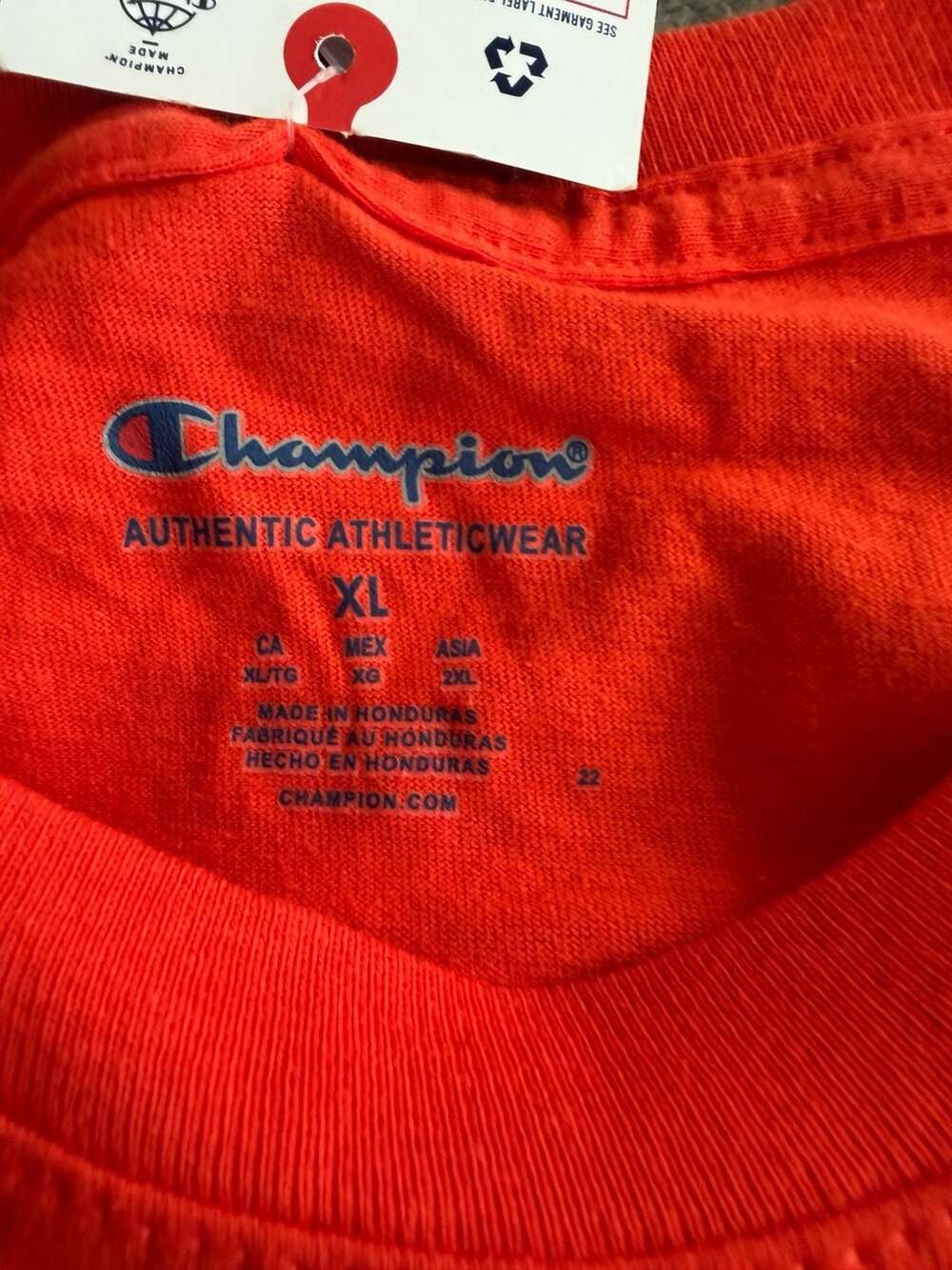 Champion Crewneck Cotton Tee Orange Script Logo T-Shirt XL - Picture 5 of 6